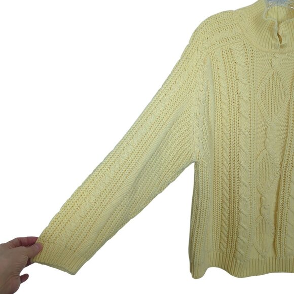Vintage Joan‎ Harper Cable Knit Womens Sweater Yellow Acrylic Button Neck Large - Picture 3 of 13